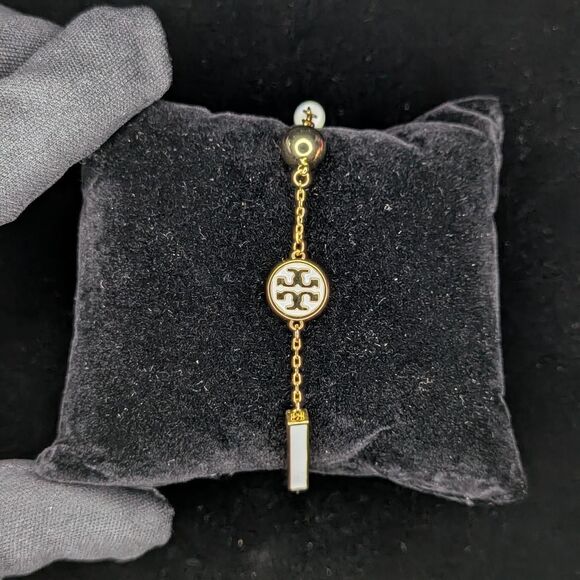 Tory Burch gold icon white enamel 2 piece set - Picture 2 of 7